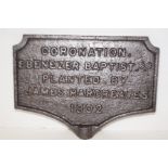 Edwardian cast iron plaque, Ebeneezer, Baptist, Pl