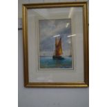 Gilt framed watercolour depicting yacht signed