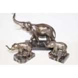 Garniture of 3 spelter elephants on marble bases H