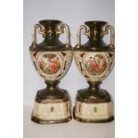 Pair of Victorian Staffordshire twin handled vases