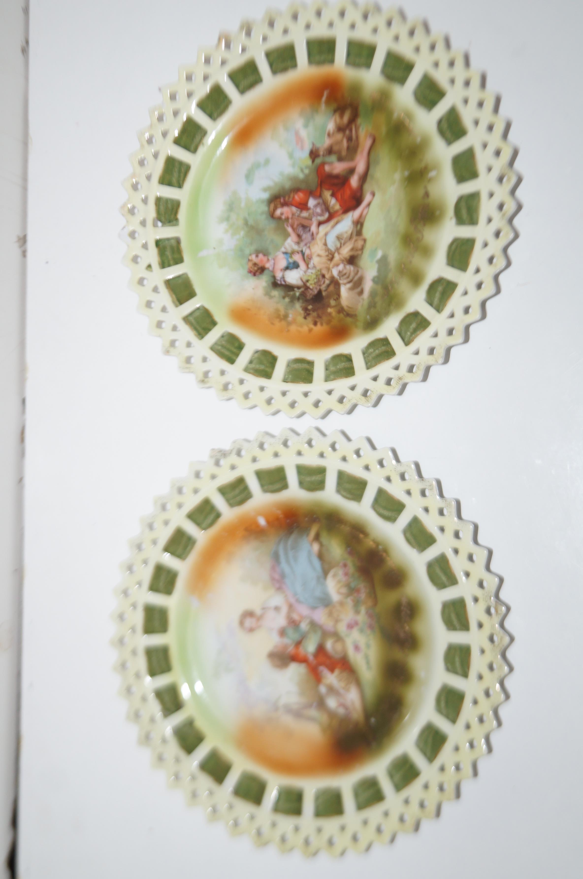 Pair of early ribbon plates (Slight nibbles) Diame