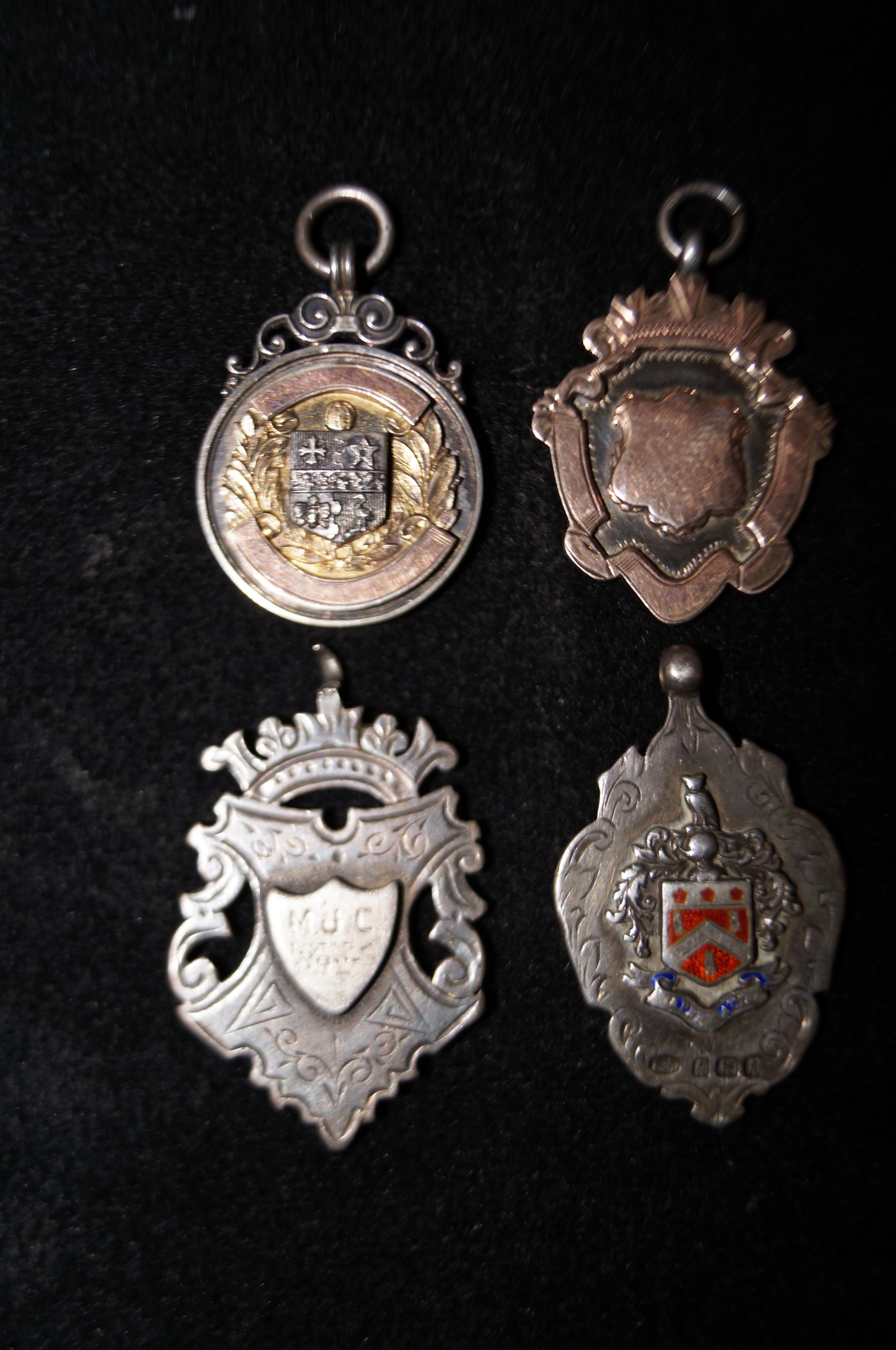 4 Silver hallmarked fobs