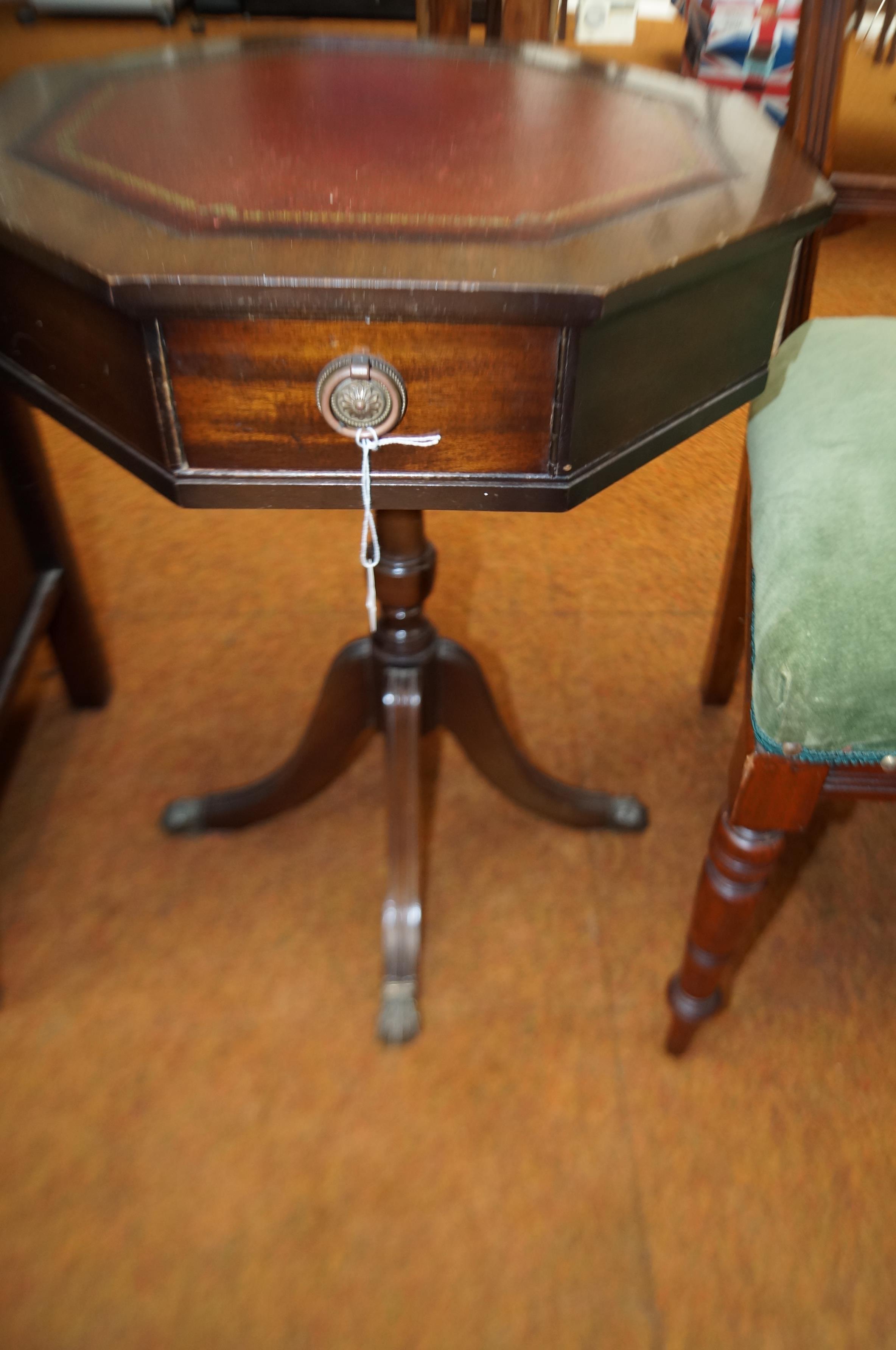 Octagonal leather inlaid table