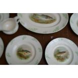 Collection of woods ivory ware fish plates (All di