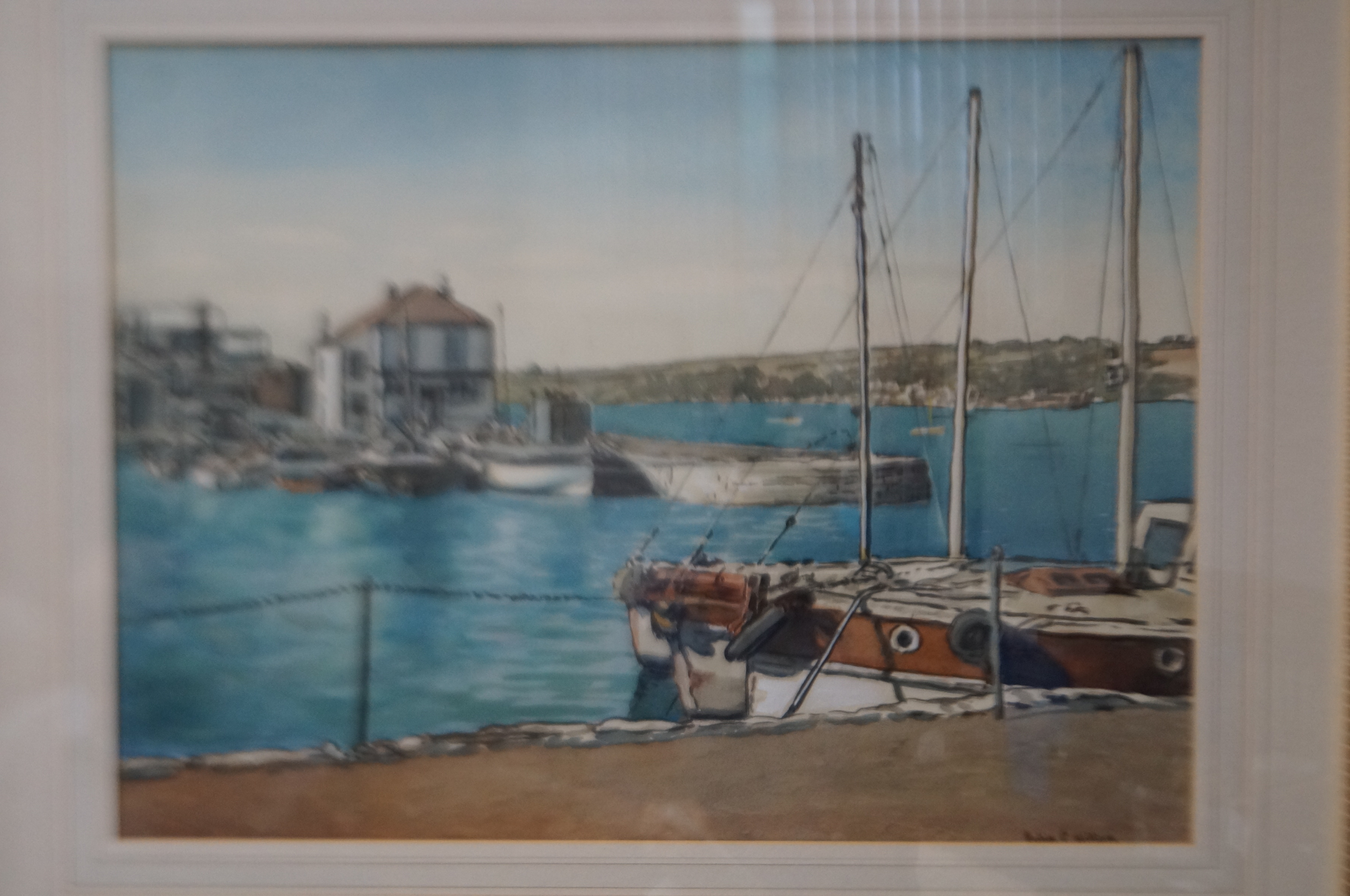 Original watercolour c1970 harbour scene by Bolton