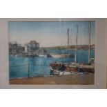 Original watercolour c1970 harbour scene by Bolton