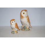 Beswick barn owl together with a small barn owl Ta