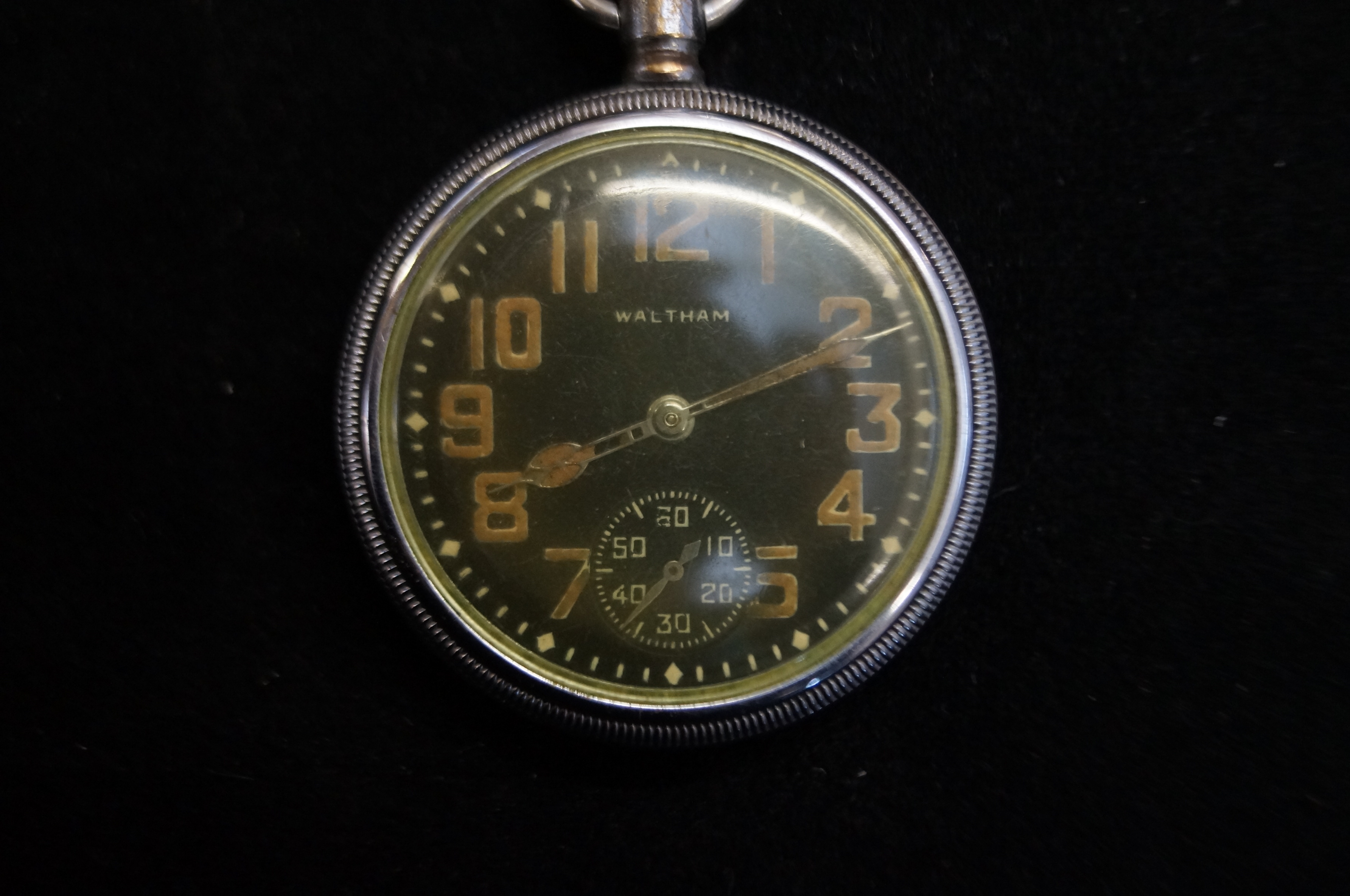 Military waltham black face pocket watch