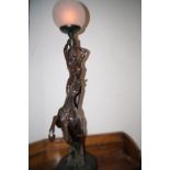 Resin lamp depicting nude lady on horse back