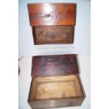 2 Vintage pine teachers whiskey boxes together wit