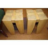 Pair of heavy solid light oak stools of unusual construction