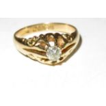 18ct Gold solitaire round diamond ring, diamond in