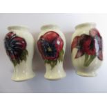 3 Miniature Moorcroft vases (1 with some restorati