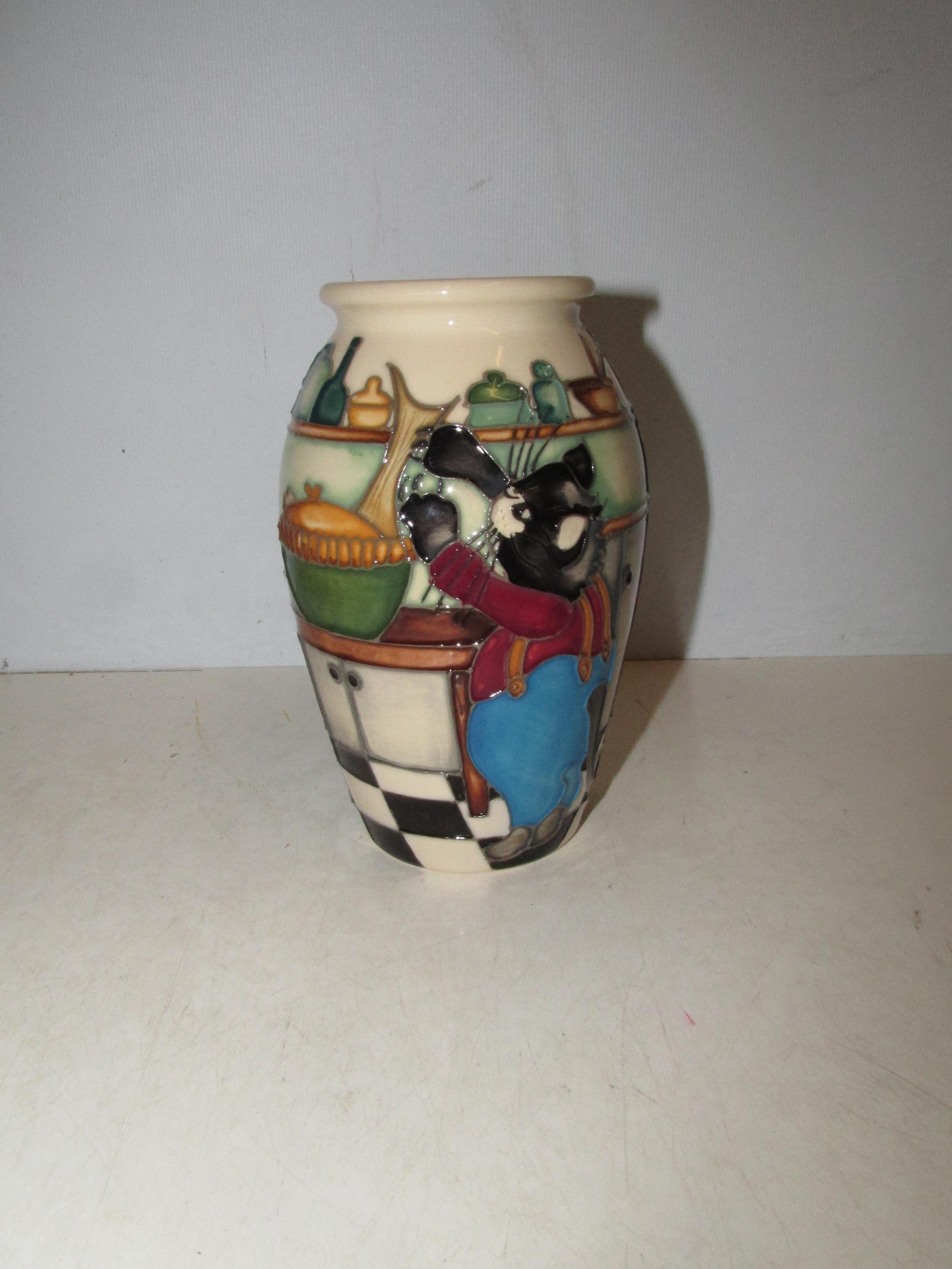 Moorcroft Mischievous Cat Vase 24/25. Height 14cm