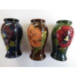3 Miniature Moorcroft vases Height 5.5 cm