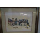 Framed watercolour horse & cart by Albin Trowski
