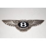 Chrome effect Bentley b wall plaque 10 cm x 30 cm