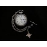 Silver Waltham pocket watch, chain & fob