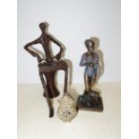 Bronze abstract figure of a drummer together with