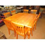 Large solid pine dining table & 8 chairs