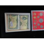 2x Irish one pound notes in a case set of old mone