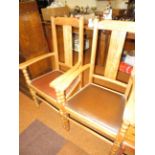 Pair of bobbin turned oak open arm chairs