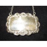 Silver hallmarked vermouth decanter label