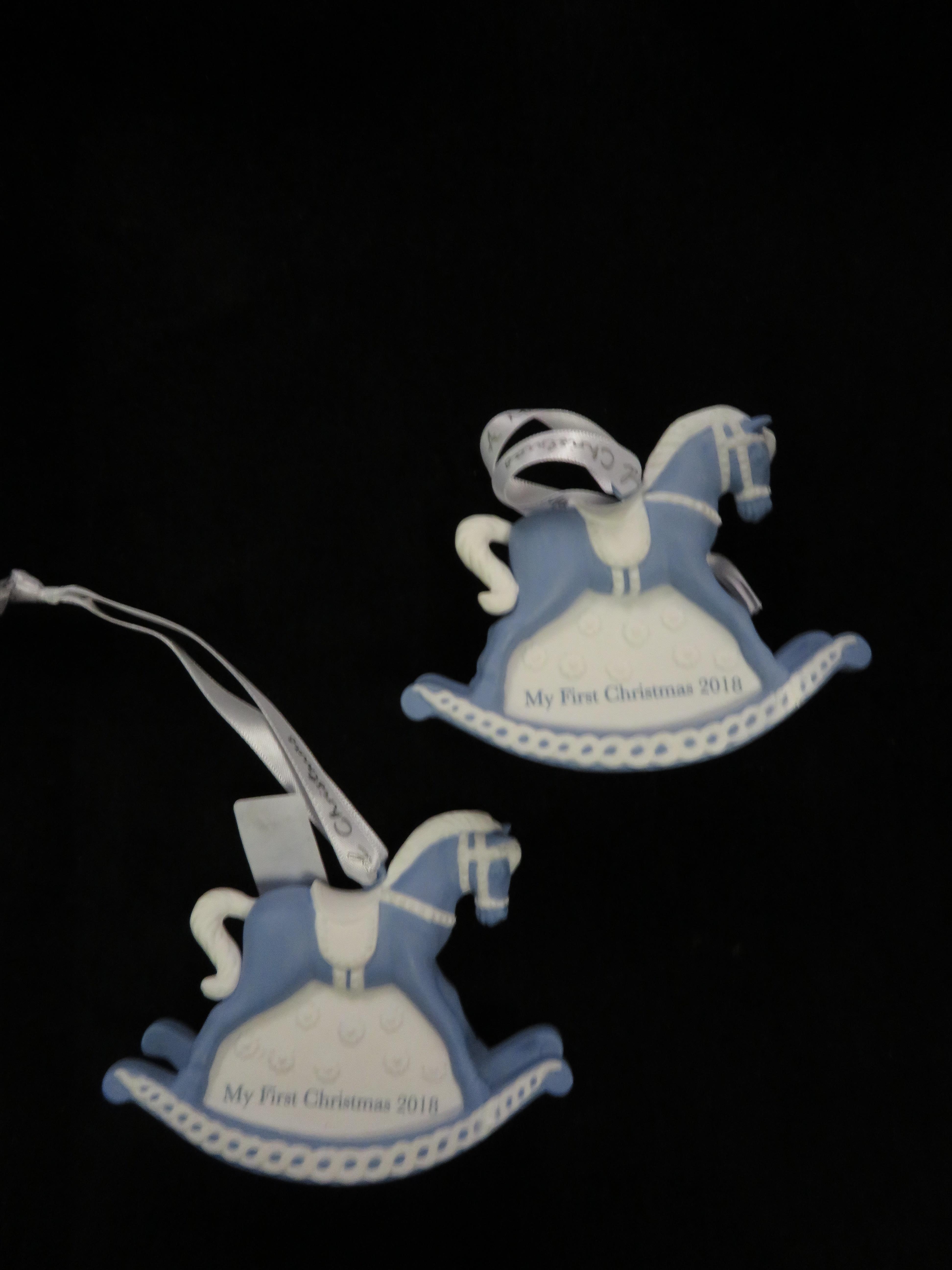 Pair of Wedgwood jasper Xmas tree blue rocking hor