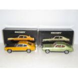 Minichamps Ford Capri 2600 RS - 1970 1:18 scale model car together with a Minichamps Ford Capri 1700