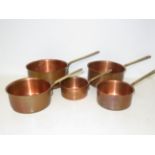 Set of 5 copper & brass french pans