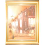 Framed oil on canvas Victorian street scene signed