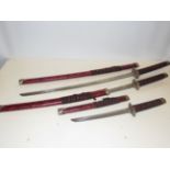 Set of 3 graduating samurai display swords with sc