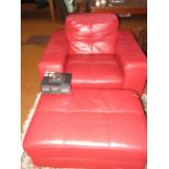 Good quality leather arm chair & poof by Iolino