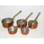 Set of 5 copper & brass french pans