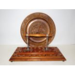 Holy communion tray together with carved oak wall