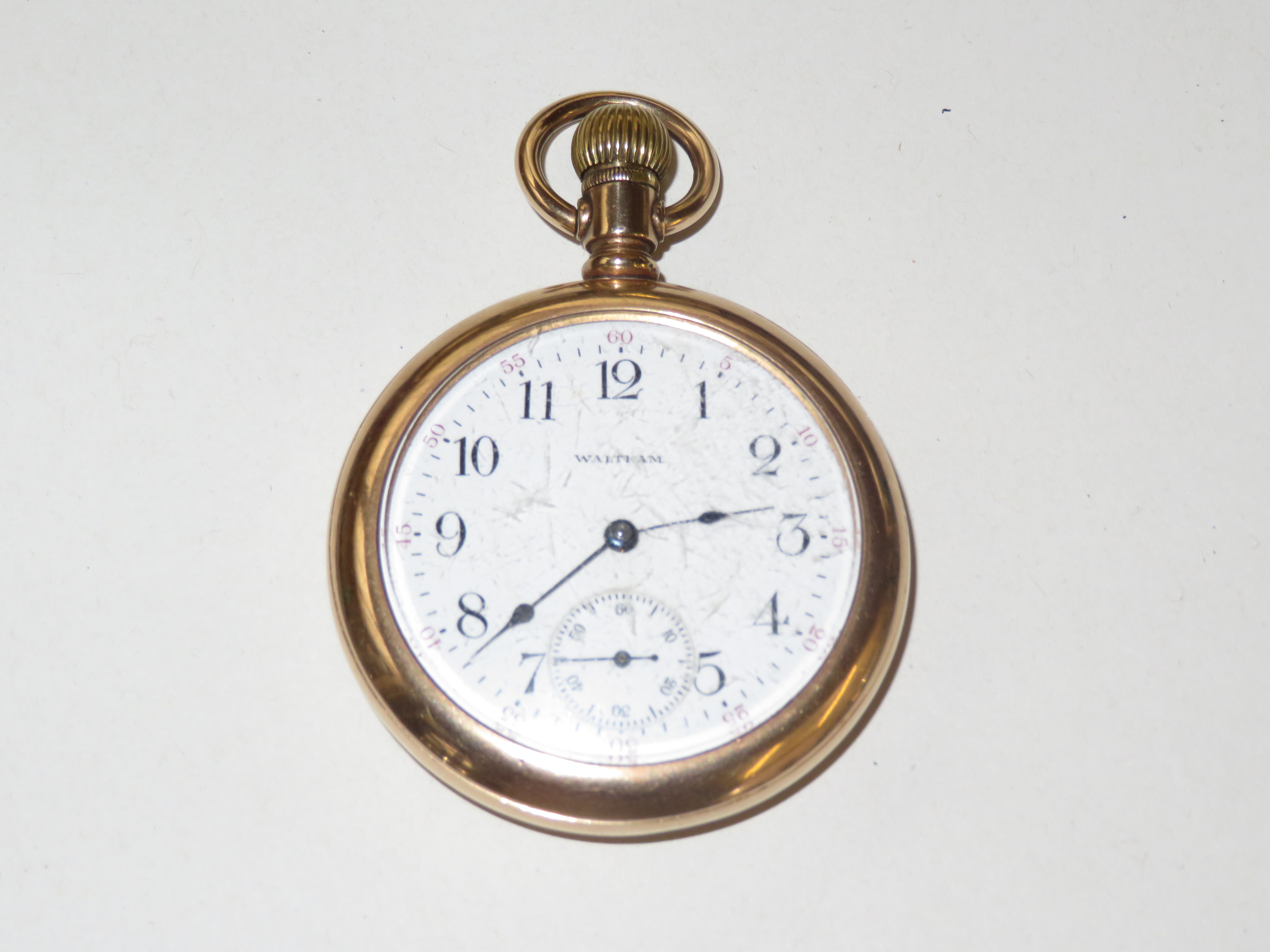 Waltham 17 jewel gold plated pocket watch, screw o