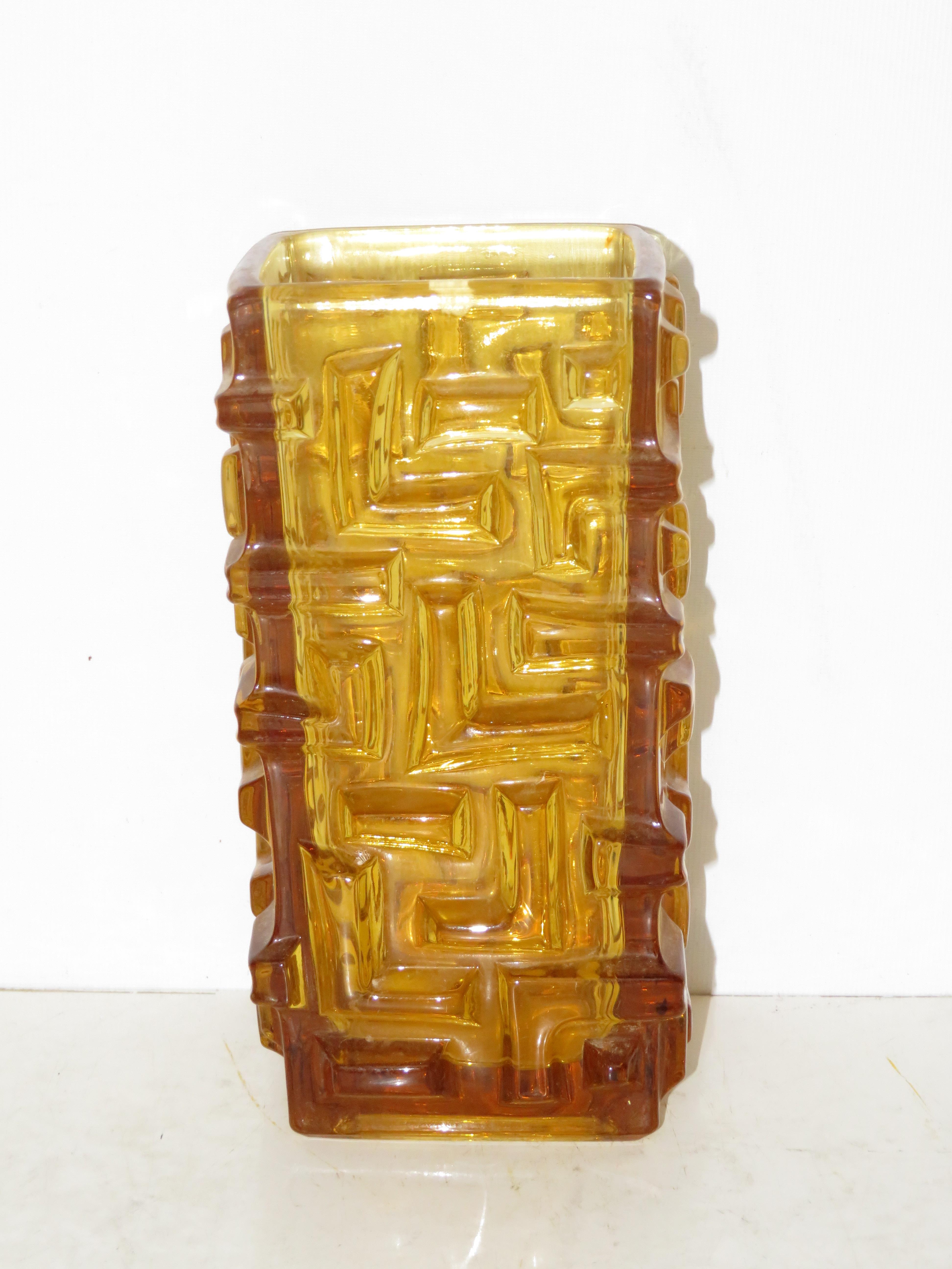 Retro amber vase, possibly Sklo union Height 18 cm