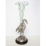 Glass epergne with stylised heron base in silver p