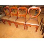 Set of 4 Victorian balloon back chairs with leathe