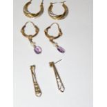 Pair of 9ct gold earrings together with 2 yellow m