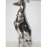 Large chrome sitting greyhound Height 69 cm