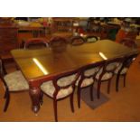 Large dining table with 10 balloon back chairs, gl