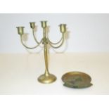 Brass 4 branch candlestick together with pocket ch