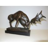 Bronze figure of a moose on plinth Length 40 cm