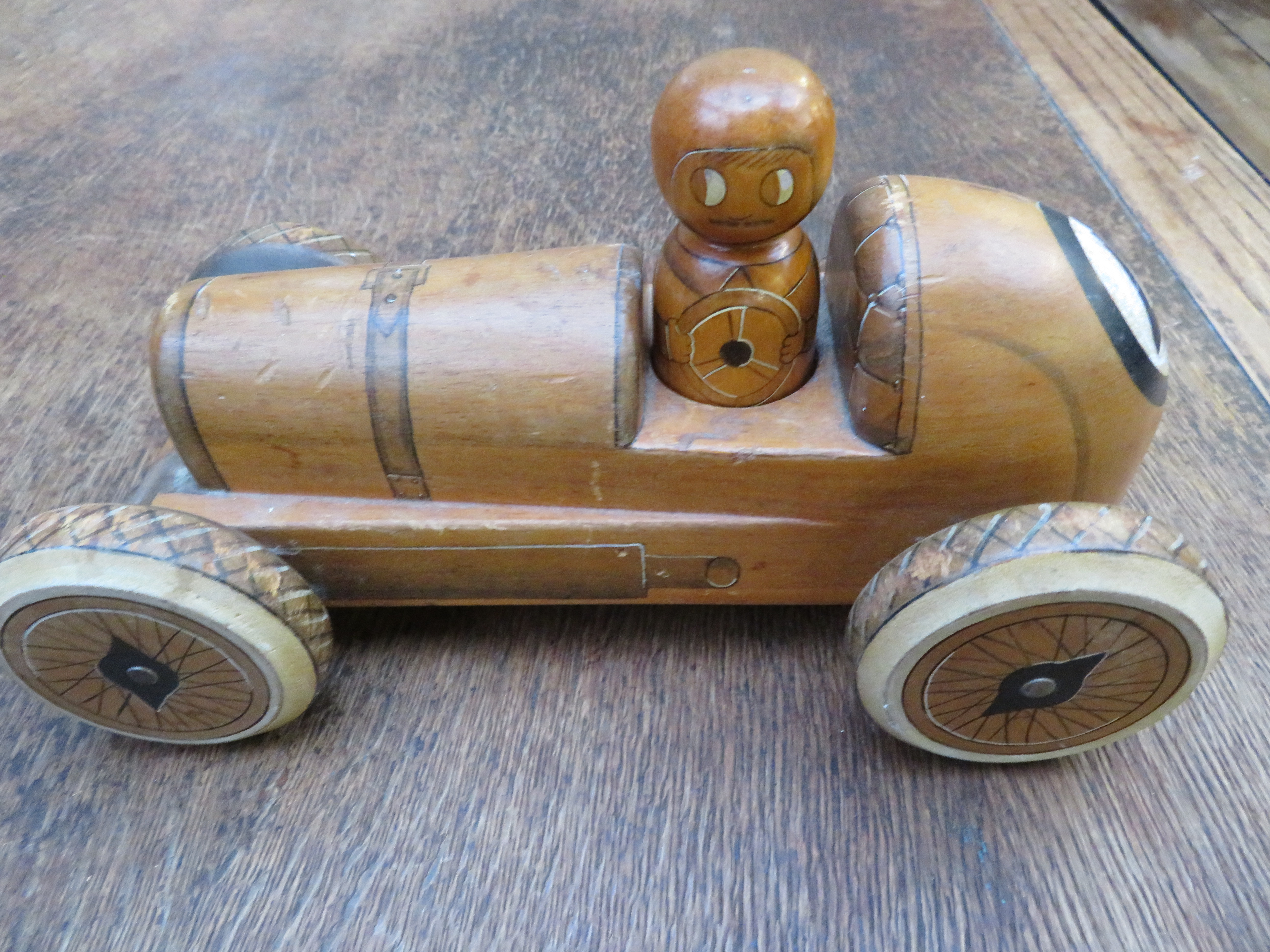 Wooden model of a racing car