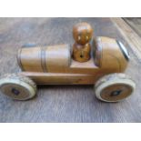 Wooden model of a racing car