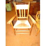 Oak arts & craft chair with rush seat Height 107 c