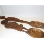 Large carved wood wall hanging spoon & fork (possi