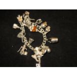 Silver charm bracelet, 14 charms Weight 67g