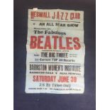 A vintage Heswall Jazz Club Beatles concert poster print by Arthurs Press,